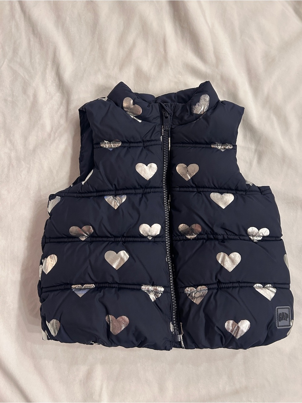 GAP Kids Puffer Vest with Silver Hearts - Navy